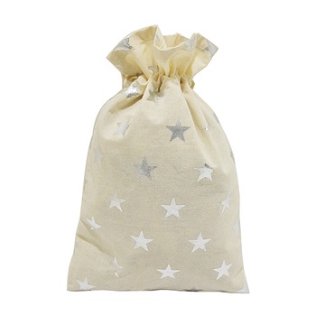 Saculet pentru cadouri din material textil - stelute argintii, 20 x 32 cm Saculet pentru cadouri din material textil - stelute argintii, 20 x 32 cm