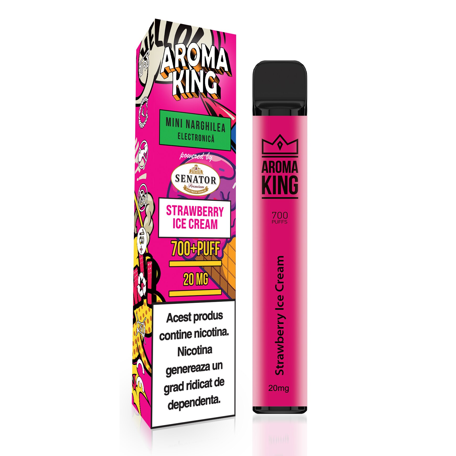 Mini narghilea electronica de unica folosinta AK by Senator - Strawberry Ice Cream (700 pufuri) 20 mg