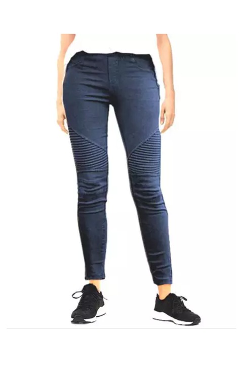 Pantaloni Dama Boni Caro cu Aspect Striat pe Genunchi, Albastru