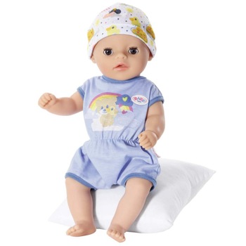 Papusa interactiva Zapf Baby Born , 36 cm, intre 2-12 ani, accesorii, Albastru/Mov Papusa interactiva Zapf Baby Born , 36 cm, intre 2-12 ani, accesorii, Albastru/Mov