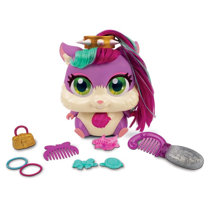 Set papusa hamster cu par lung de coafat Hamstars Cloe 14 cm