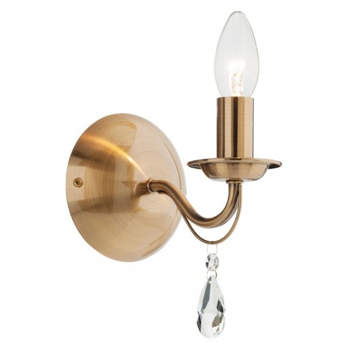 Аплик DacEnergy, Изработен От Метал, Прозрачни Стъклени Декорации, Източник С Цокъл E14, 28W, Елегантен Дизайн, Античен Месинг