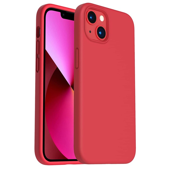 Защитен калъф, съвместим с iPhone 13, тънък силикон, с кадифена вътрешност, червен, Joyshell