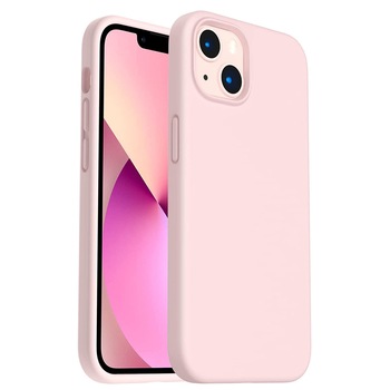 Husa protectie pentru iPhone 13, slim din silicon, cu interior de catifea, Roz pal, Joyshell Husa protectie pentru iPhone 13, slim din silicon, cu interior de catifea, Roz pal, Joyshell
