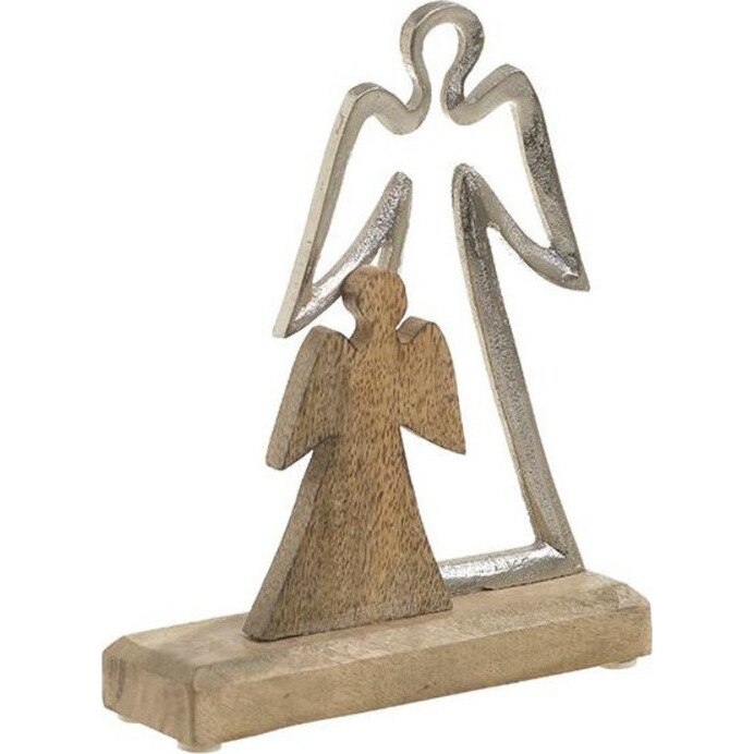 Decoratiune Inger, Lemn/Metal, Natural/Argintiu, 16Χ5Χ20