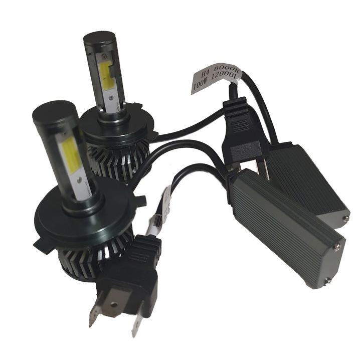 Set 2 becuri LED F2 cob, Canbus, 100W, lumina alb-rece, 12.000 lumeni, fara eroare, SOCLU H4