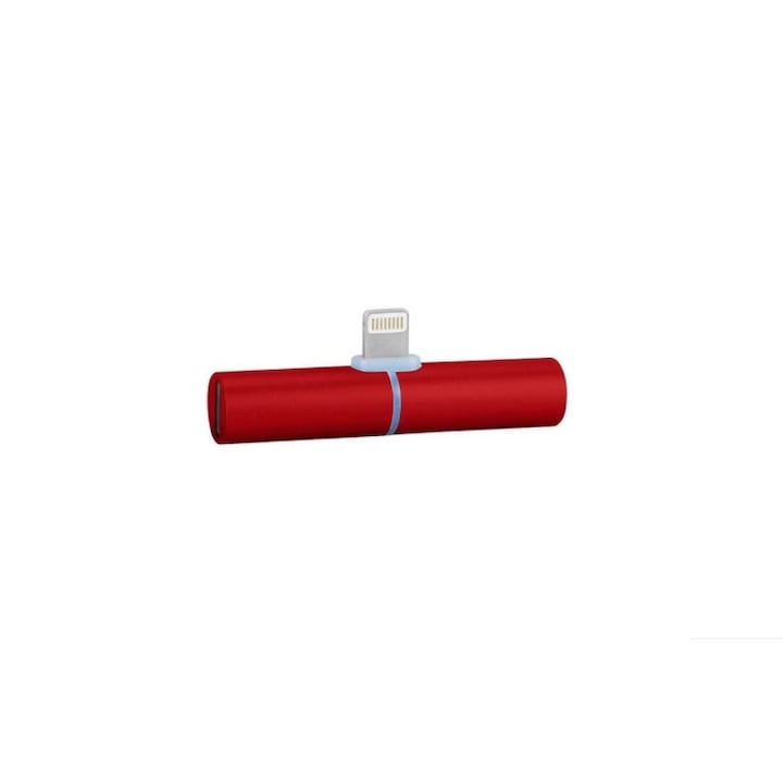 IPhone / iPad адаптер, 3.5 mm жак, Lightning, слушалки и зарядно, Сплитер, Червен