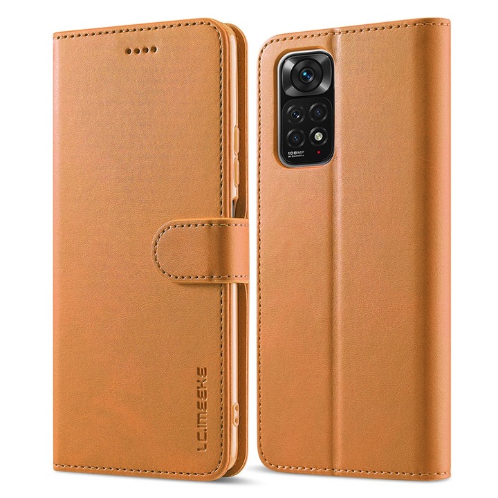 Кожен Флип Калъф LC.IMEEKE за Xiaomi Redmi Note 11/ Note 11s, Светлокафяв