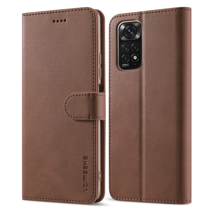 Кожен Флип Калъф LC.IMEEKE за Xiaomi Redmi Note 11/ Note 11s, Тъмнокафяв