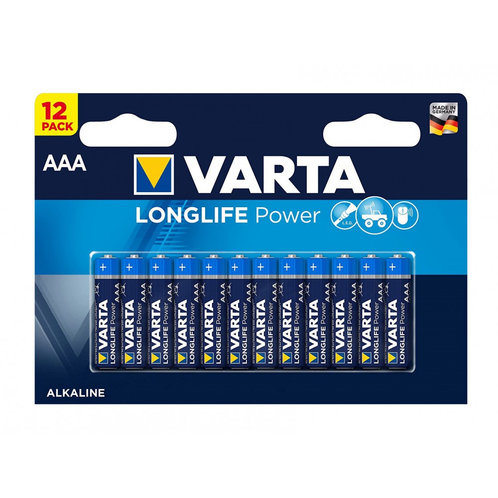 Set 12 bucati baterii alcaline 1.5v Aaa lr03 varta longlife power 1x Blister
