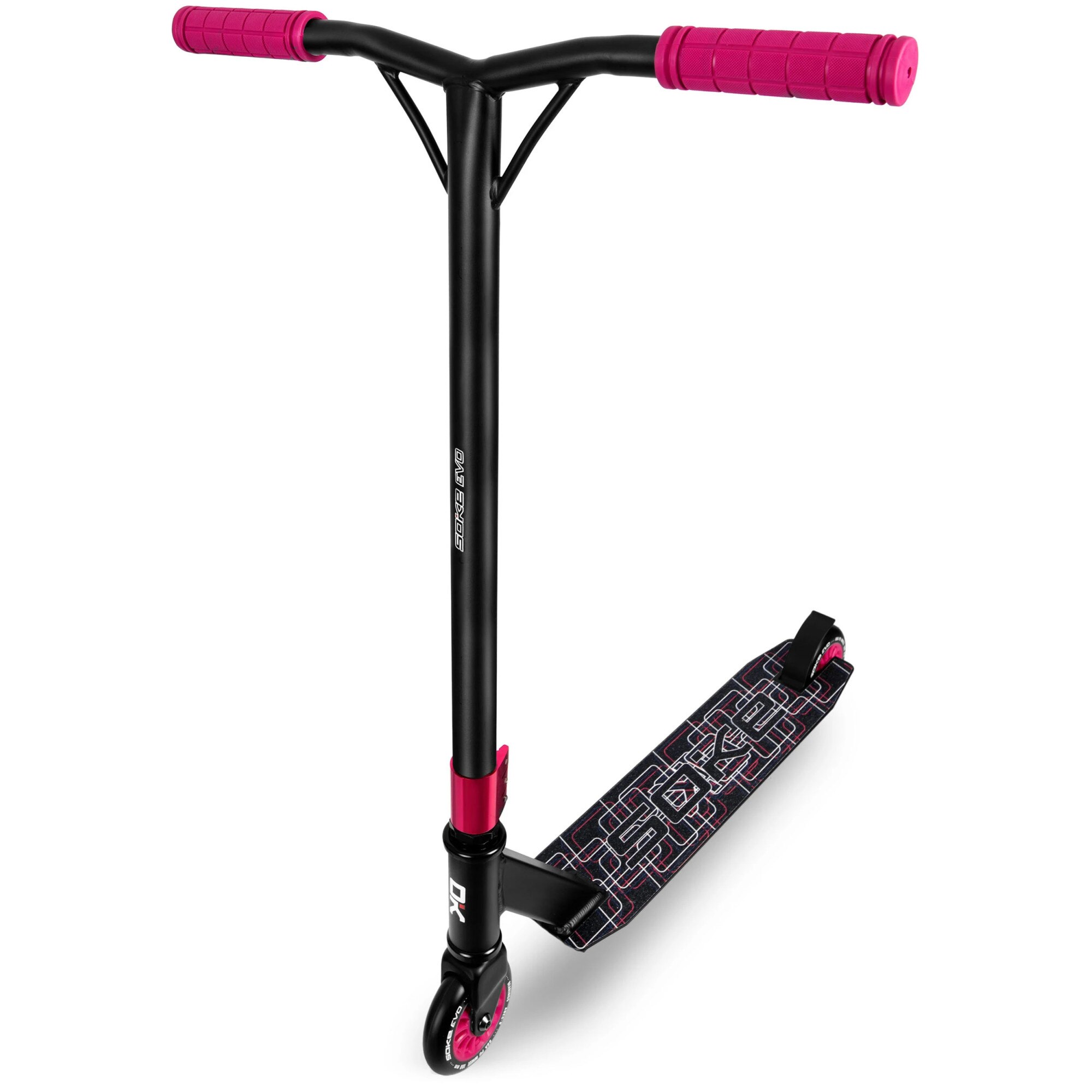 Trotineta Soke EVO, cadru si ghidon cu structura rezistenta, roz/negru, roti de 100mm, rulment ABEC 9, 83 x 66 cm