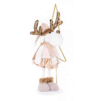 Decoratiune Craciun, ren cu bradulet auriu, roz, 50 cm Decoratiune Craciun, ren cu bradulet auriu, roz, 50 cm