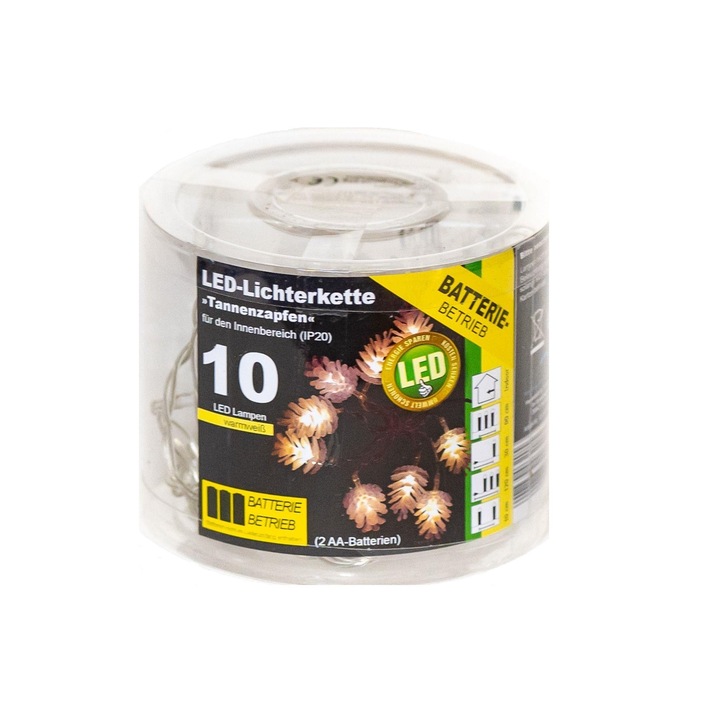 Коледни LED лампички TopCent, Формата на борови шишарки, 10бр, 1,2м, Многоцветен