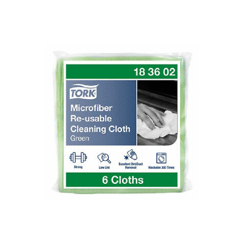 Kit 6 lavete reutilizabile Tork din microfibra,30.5x30.5, verde