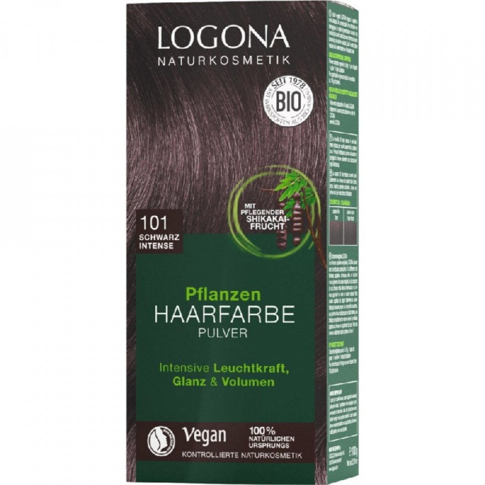 Vopsea de par 100 % naturala, Negru Intens, Nuanta 101, 100g, Logona
