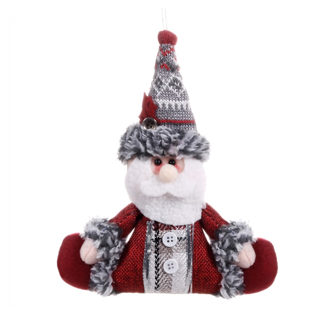 Figurina decorativa pentru brad model Mos Craciun, 19x18 cm, rosu/gri