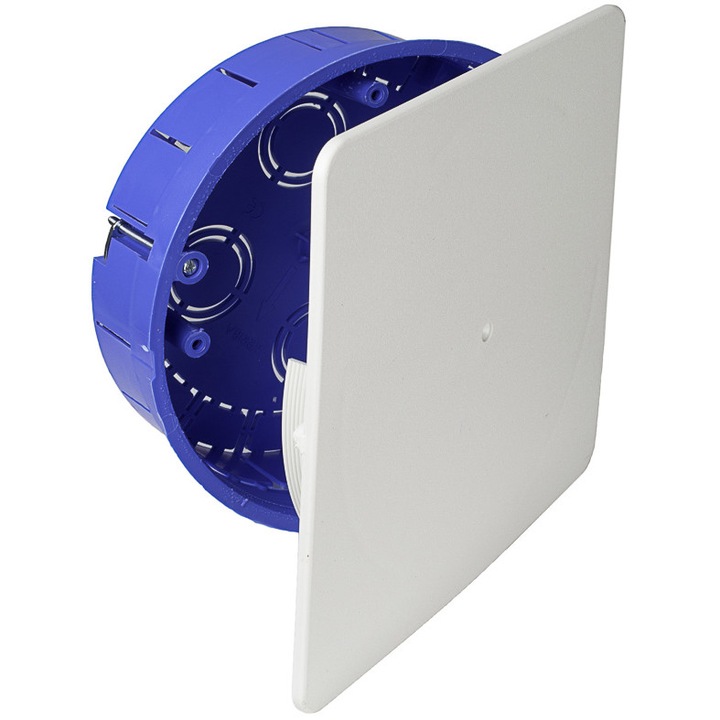 Doza derivatie Solera 5516GW, gips carton, capac patrat cu cleme, incastrata, 14 intrari Ø25, 4 intrari Ø32, Ø150x46, set 4 bucati