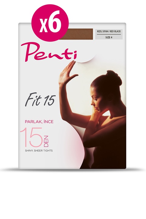 Set 6 dresuri Penti Fit 15, Satinat, 15 DEN, Rosu