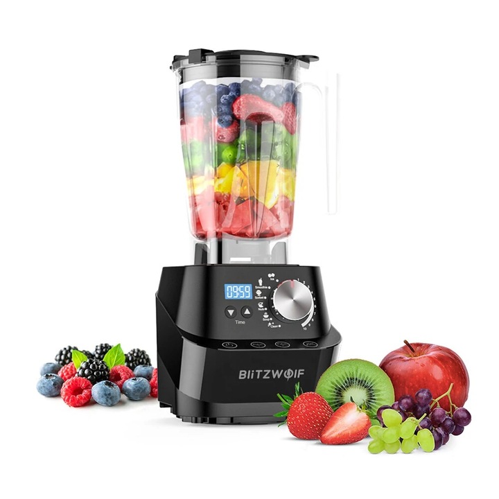 BlitzWolf Professzionális konyhai turmixgép, 2 liter kapacitás, 1500 W, 10 sebesség, öntisztító, biztonságos érzékelő technológiával konyhába
