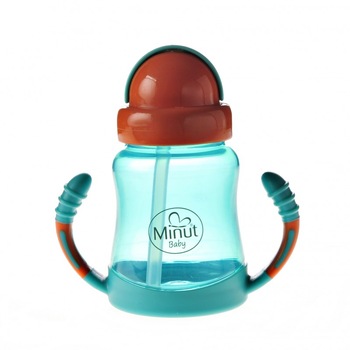 Cana anticurgere cu maner si pai 6+ albastru, 210 ml Minut baby Cana anticurgere cu maner si pai 6+ albastru, 210 ml Minut baby