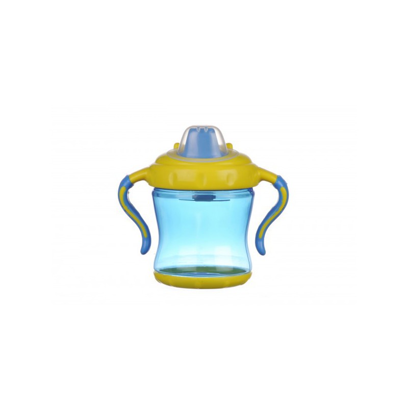 Cana anticurgere cu cioc tare, capac si maner 6+ albastru, 250 ml Mint baby