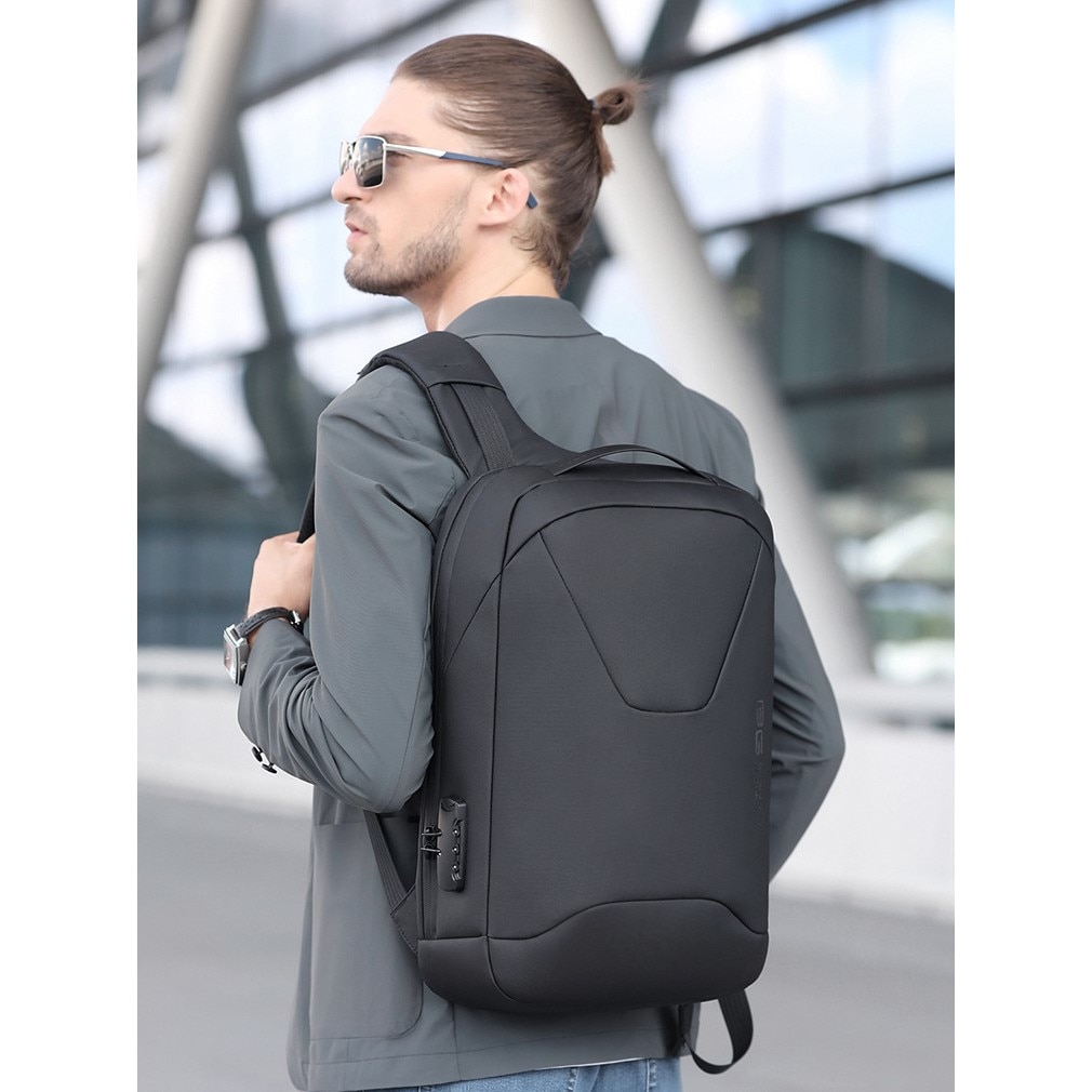 Rucsac laptop 15.6", smart, impermeabil cu sistem antifurt, port de incarcare USB, BANGE, 30x15x46 cm, Negru