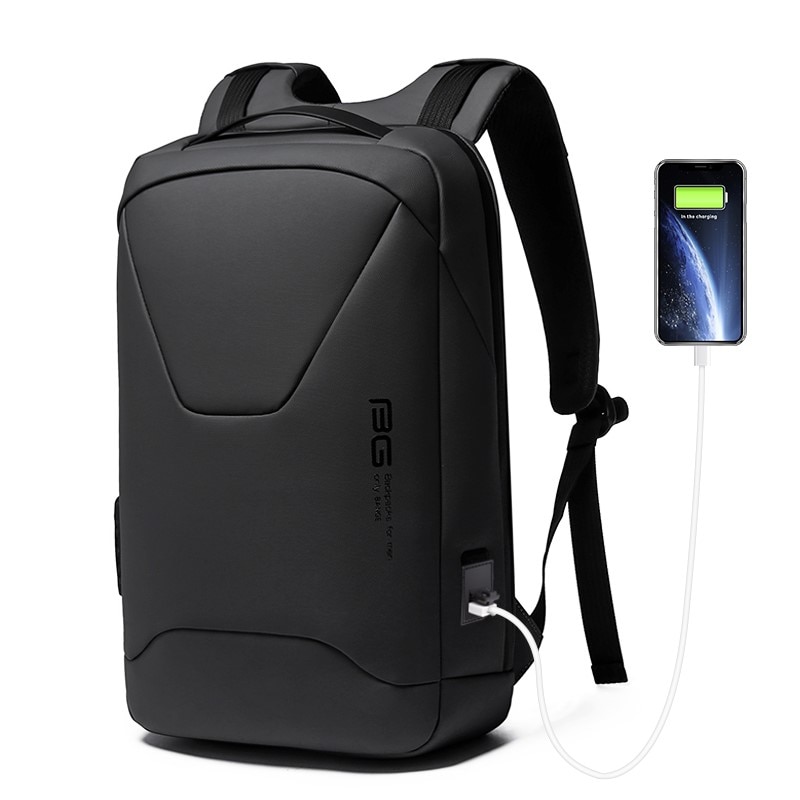 Rucsac laptop 15.6", smart, impermeabil cu sistem antifurt, port de incarcare USB, BANGE, 30x15x46 cm, Negru