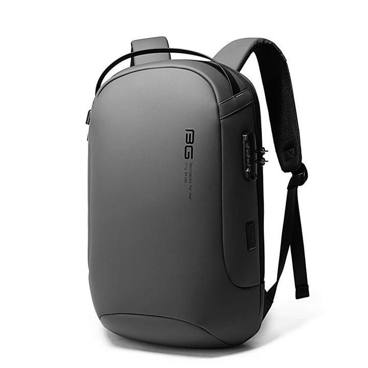 Rucsac laptop 15.6", casual, impermeabil, cu sistem antifurt, port de incarcare USB, BANGE, 48x15x32 cm, Gri