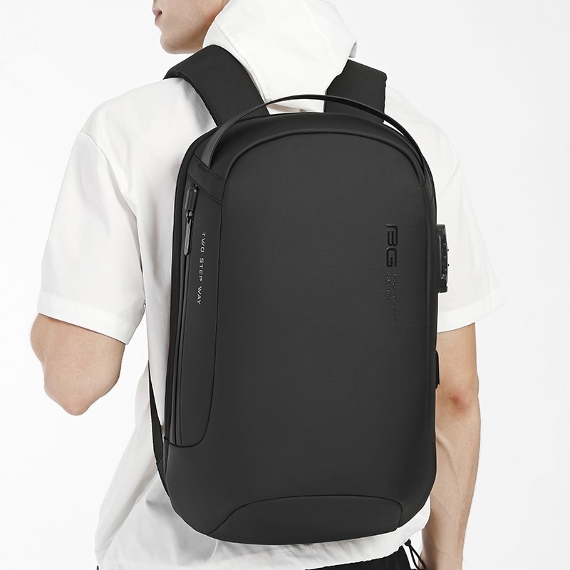 Rucsac laptop 15.6", casual, impermeabil, cu sistem antifurt, port de incarcare USB, BANGE, 48x15x32 cm, Negru