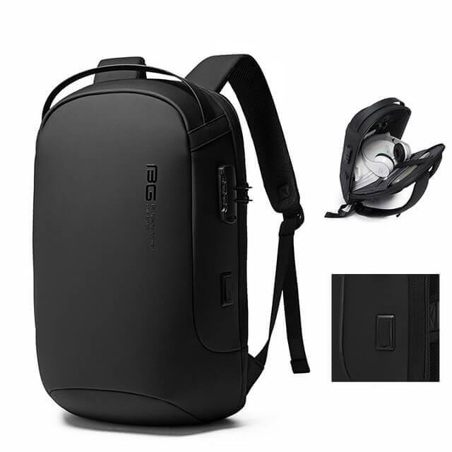 Rucsac laptop 15.6", casual, impermeabil, cu sistem antifurt, port de incarcare USB, BANGE, 48x15x32 cm, Negru