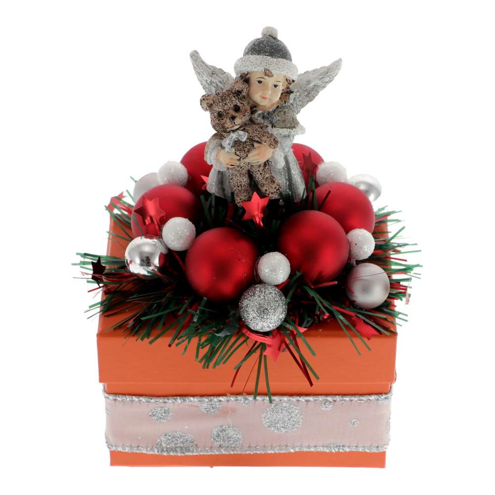 Aranjament Craciun cu Inger Globuri Rosii 15 cm