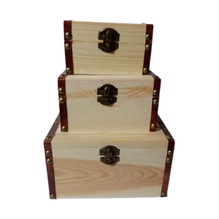 Комплект от 3 квадратни сандъка заготовка с размери 28х14х7см, дървени