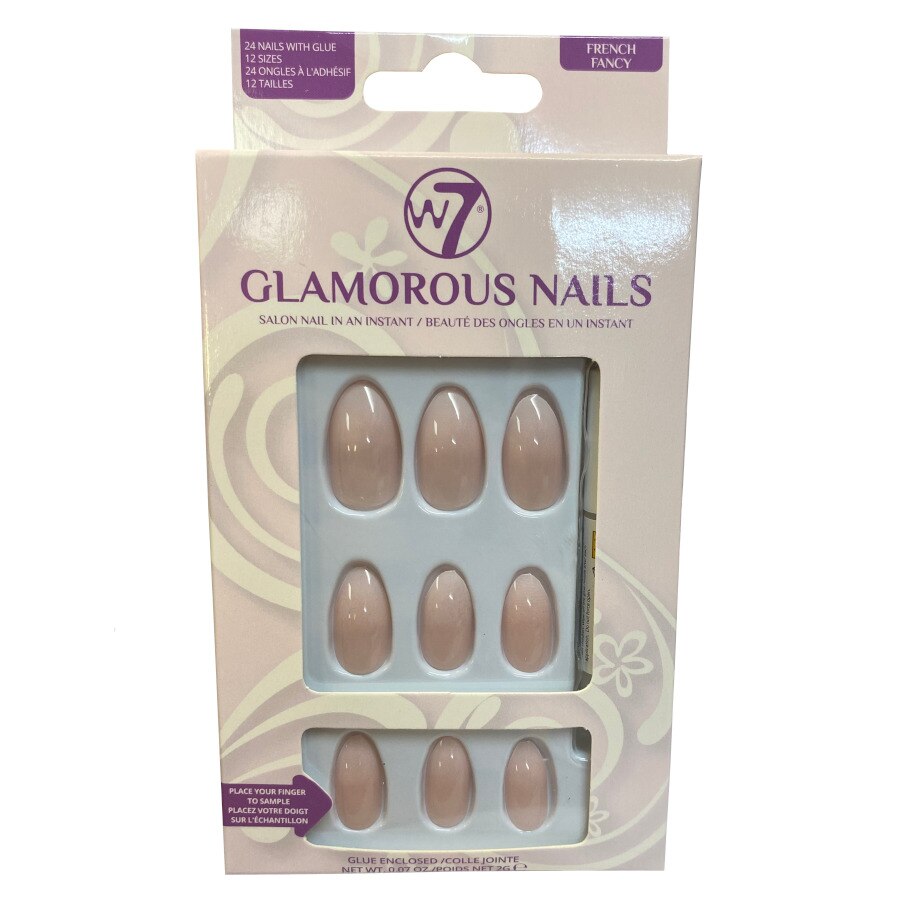 Kit 24 Unghii False W7 Glamorous Nails, French Timeless, cu adeziv inclus si pila de unghii