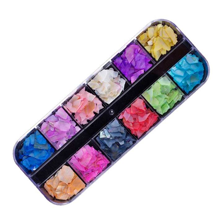 Set decoratiuni unghii, GOGOU, fragmente de coaja, 12 culori