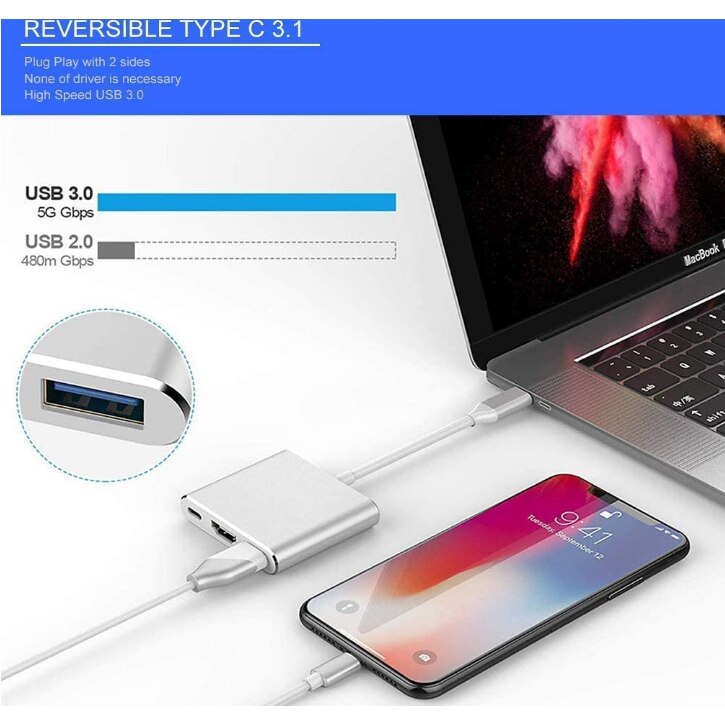 Adaptor Hub multiport BOMSTOM, 3 in 1, USB TipC la HDMI, USB 3.1, USB