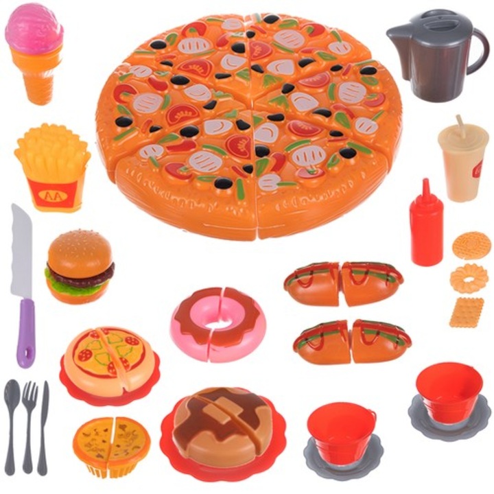 Set alimentare de jucarie, Zola®, plastic, pizza, hot dog, hamburger