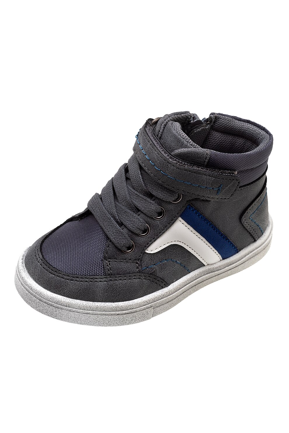 Chicco, Ghete din piele ecologica cu detalii contrastante, Gri antracit/alb/bleumarin