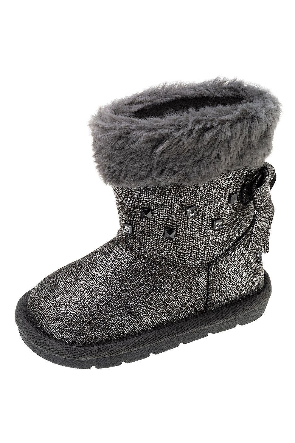 Chicco, Cizme medii fara inchidere cu aspect metalizat, Negru/Alb/Gri inchis