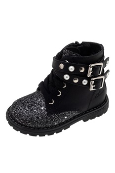 Chicco, Ghete din piele ecologica cu aspect stralucitor, Negru/Argintiu Chicco, Ghete din piele ecologica cu aspect stralucitor, Negru/Argintiu