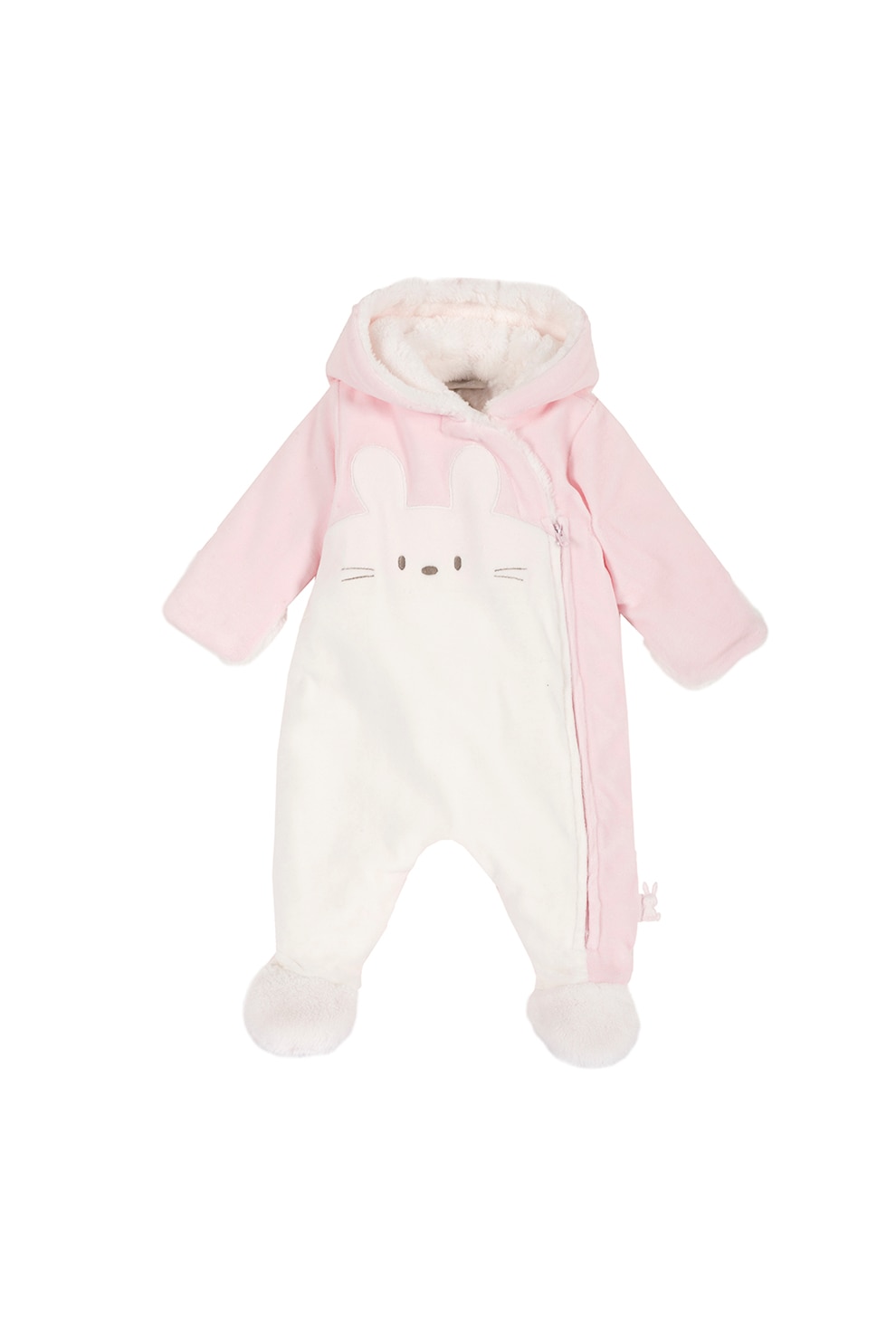 Chicco, Salopeta cu botosei si model iepure, Roz pal/Alb