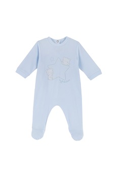 Chicco, Salopeta lunga din bumbac cu imprimeu grafic, Albastru pastel Chicco, Salopeta lunga din bumbac cu imprimeu grafic, Albastru pastel