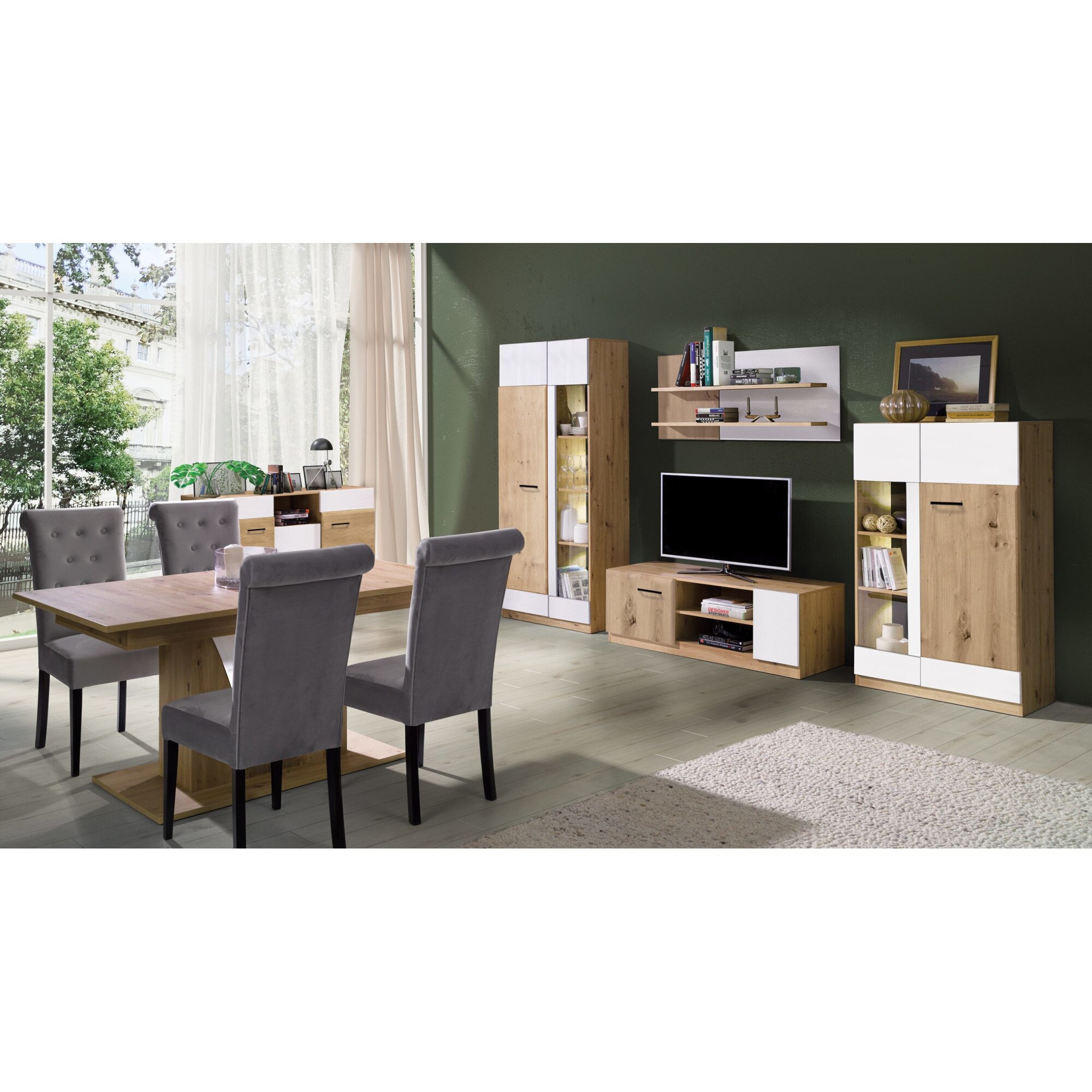 Biblioteca Martin, 305x195x53 cm, PAL, Sonoma/Alb