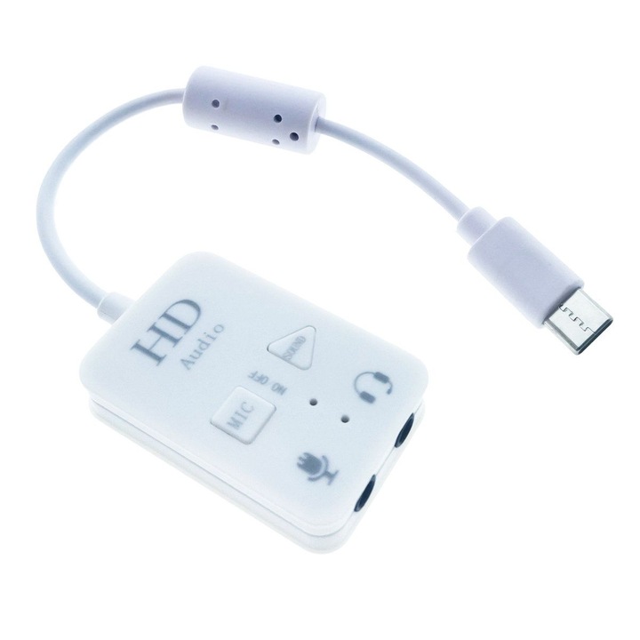 Placa de sunet USB Tip C, Virtual 7.1 Channel, iesire 2 x Jack 3.5mm mama, Alb, TCL-BBL3471