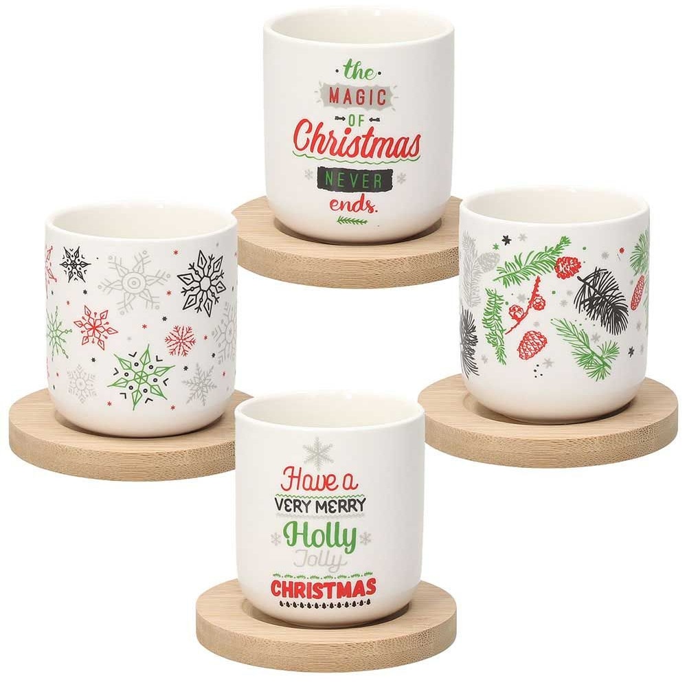 Set 4 cesti cafea 120 cc cu 4 farfurii bambus - Linea Claus