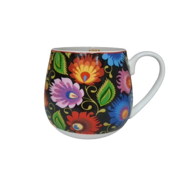 Cana portelan 430ml Ethnic negru in cutie decorativa