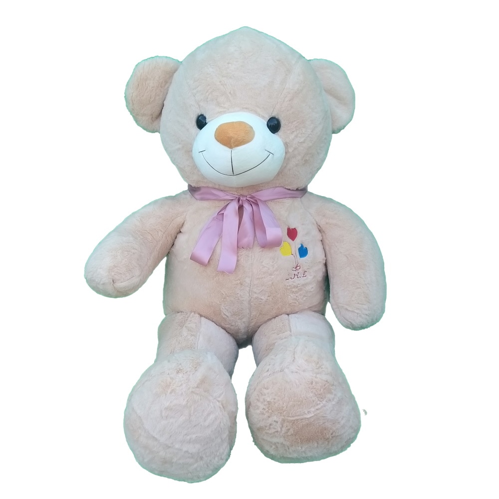 Urs de plus, Nichita Impex SRL, cu baloane inima, crem, 120 cm