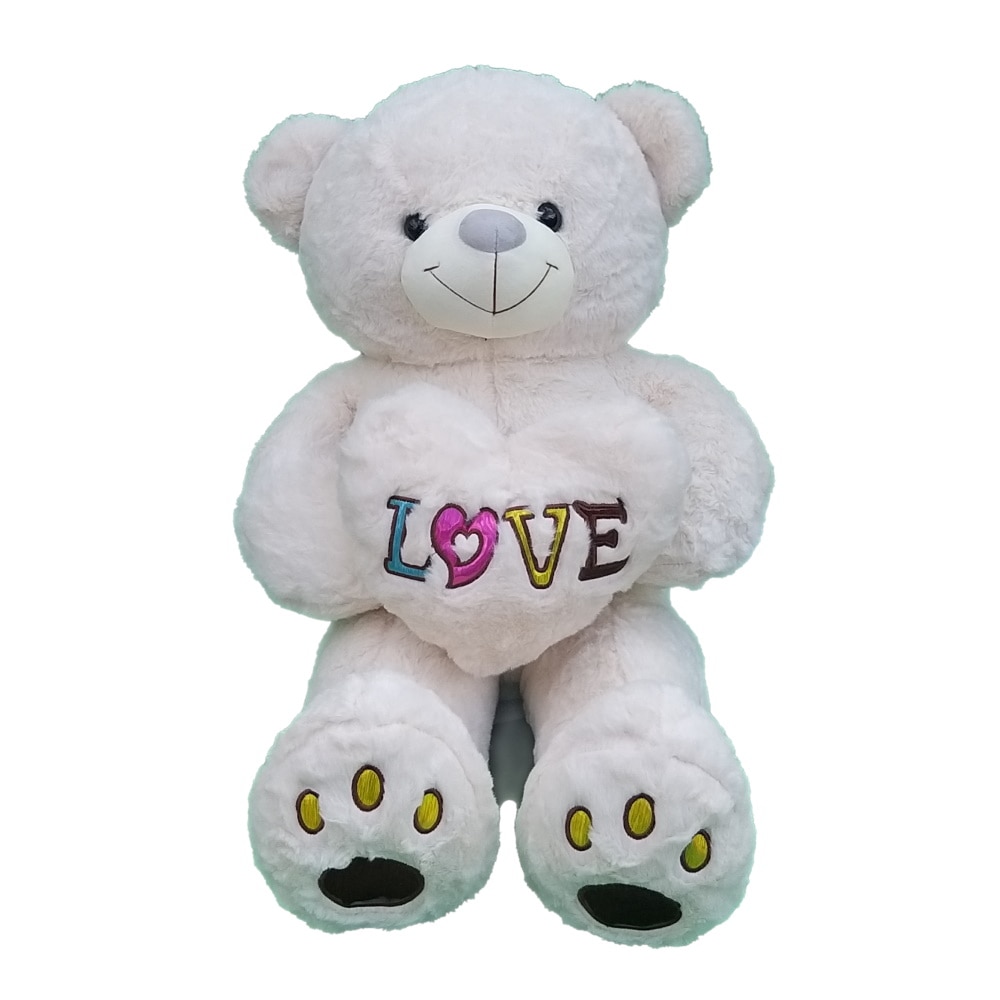 Urs de plus, Nichita Impex SRL, cu inima love, alb, 140 cm