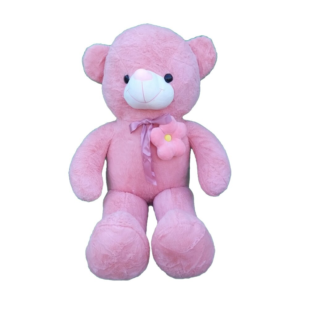 Urs de plus, Nichita Impex SRL, cu funda si floare, roz, 120 cm
