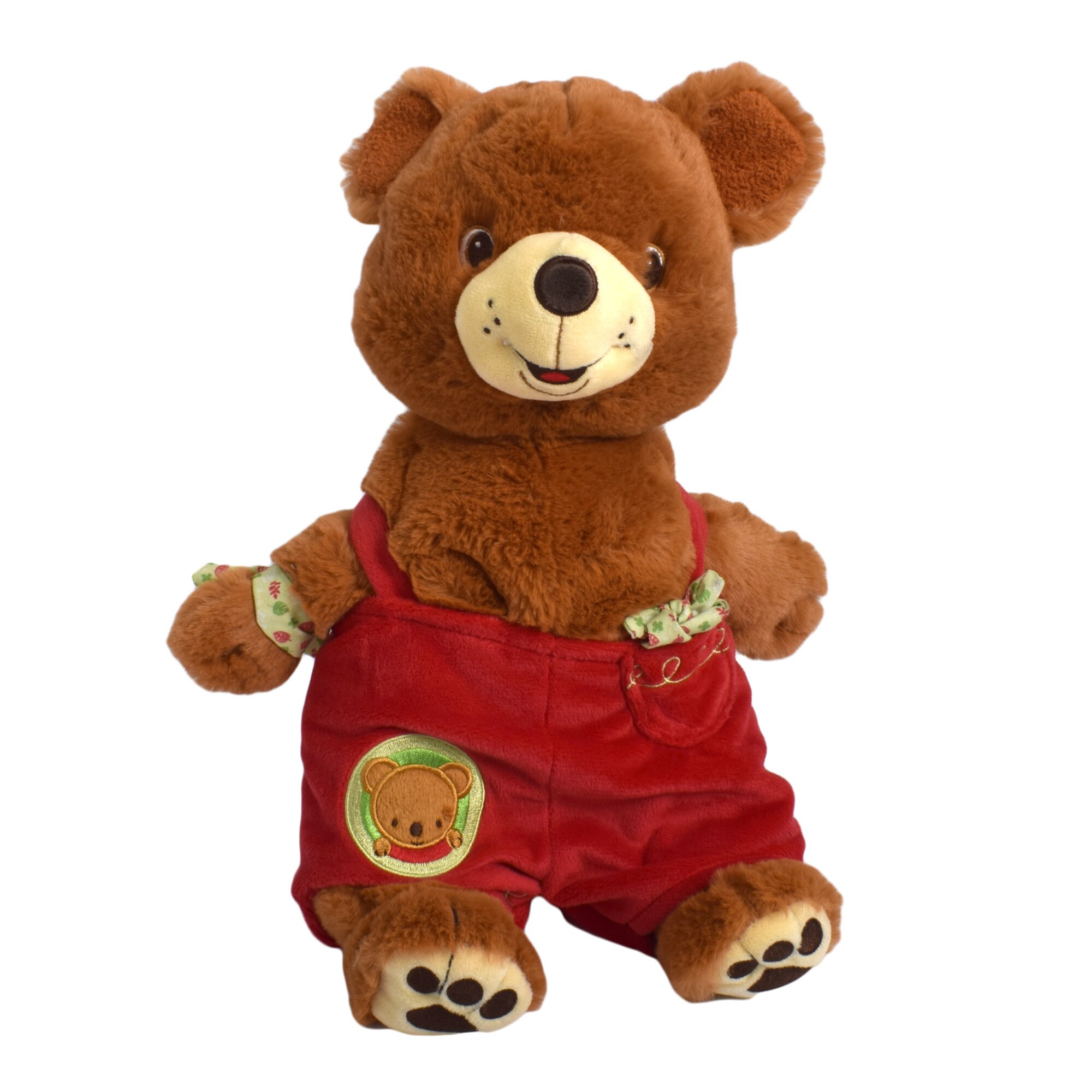 Ursulet de plus, Simba, salopeta rosie, 35 cm inaltime