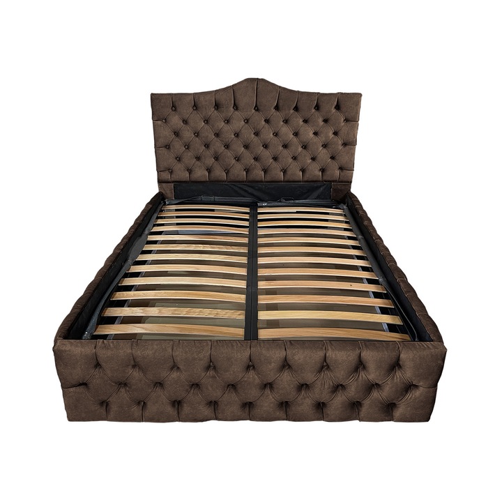 Pat tapitat cu somiera Beds Place, Tudor, Premium wenge 820, 140x200 cm, H140